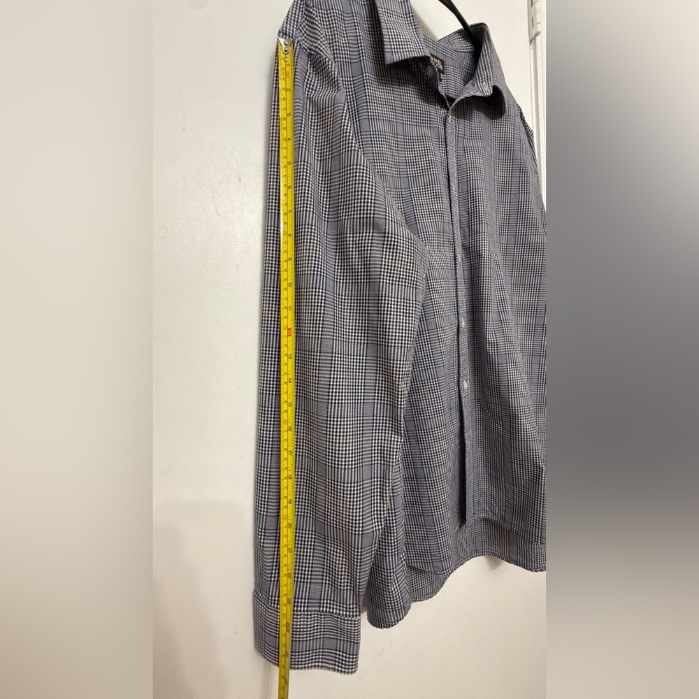 Michael Kors Men XL Blue Check Button Down Shirt Long Sleeve Cotton - Picture 5 of 6